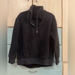 Athleta Tugga Sherpa Black Warm Fleece 1/4 Zip Pullover Sweater. Women’s XS,